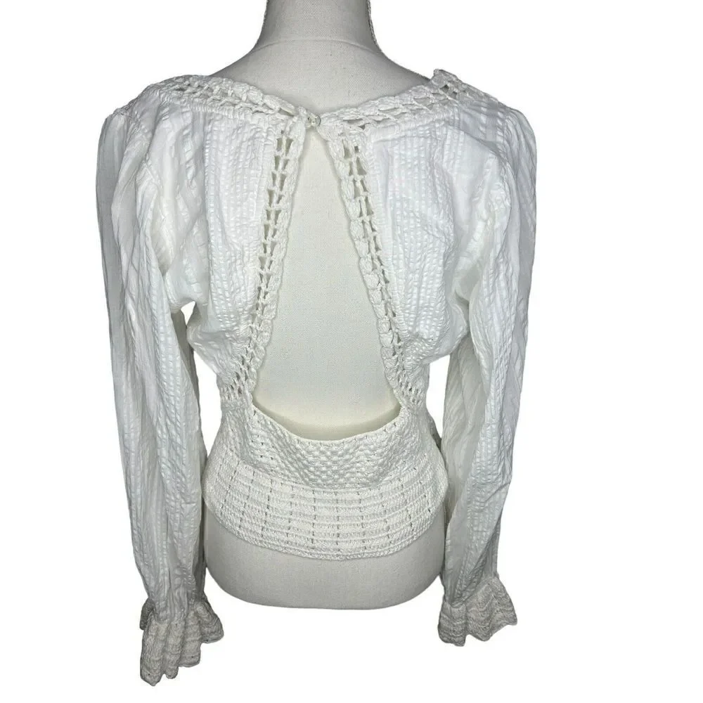 FREE PEOPLE Women’s Megan Crochet Top Shirt Sz Large Boho
